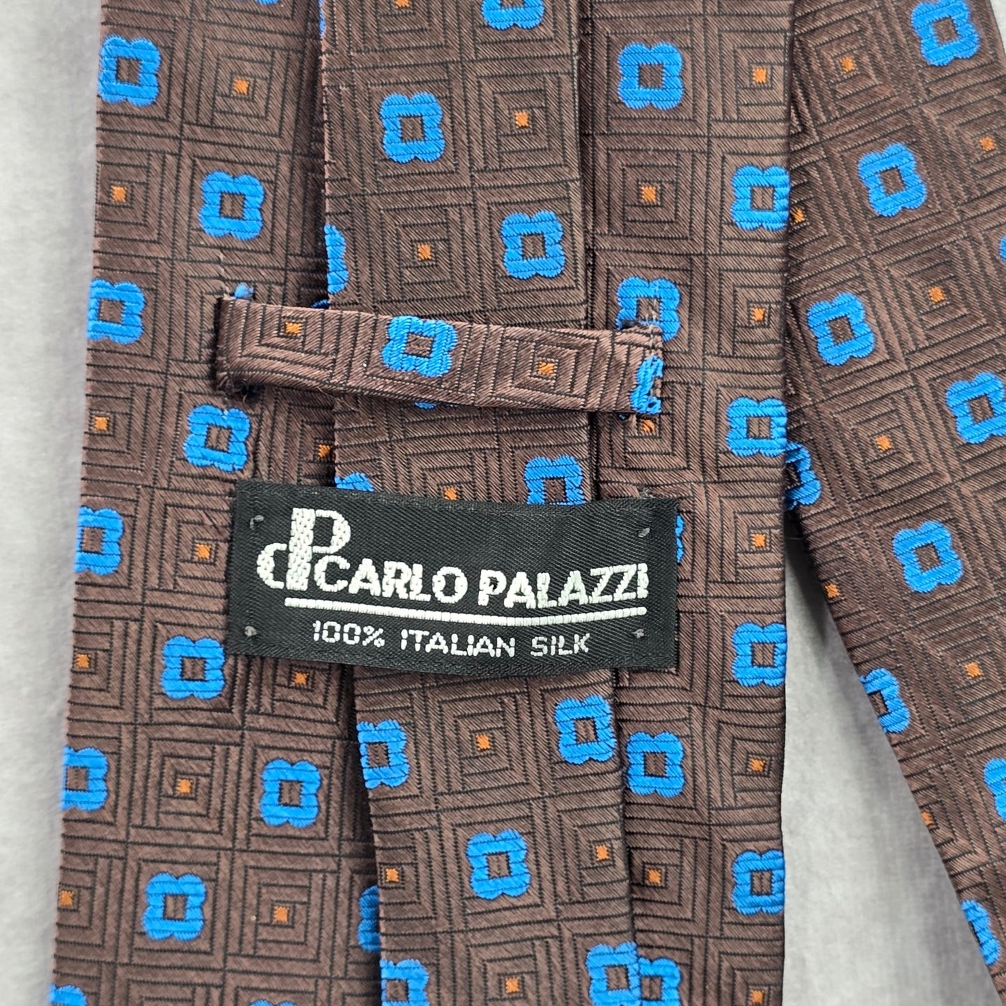 Carlo Palazzi Brown Blue Floral Geometric 100% Italian Silk Men's Neck Tie NWOT