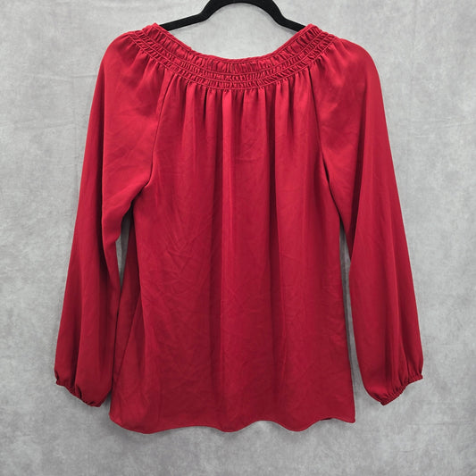 Max Studio Red Lace Long Sleeve Boho Smock Retro Western Blouse Top Shirt XS