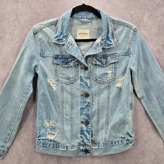 Abercrombie Kids Blue Distress Demin Jeans Button Long Sleeve Jacket Small 10