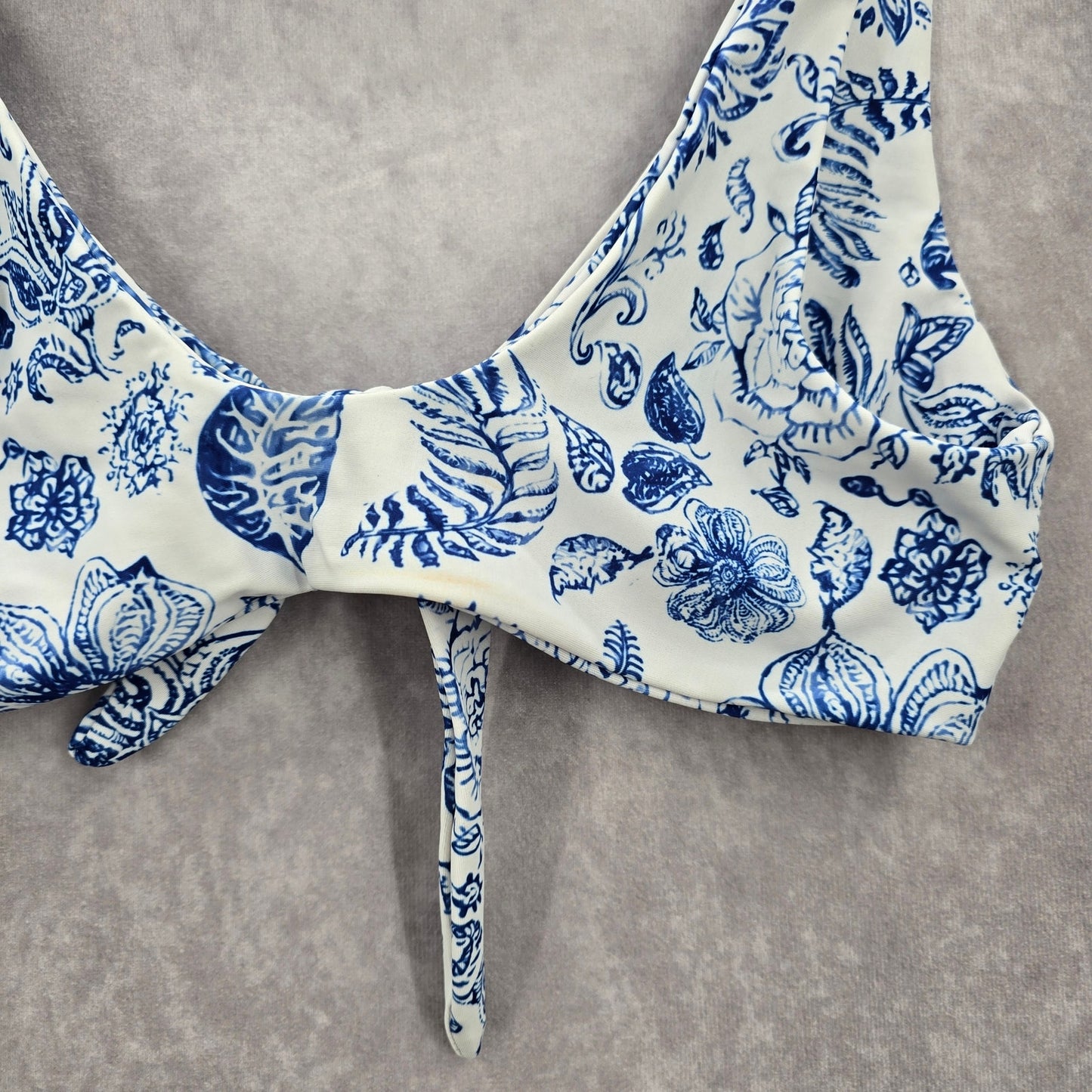 Shein Blue White Floral Bikini Top Tie Front Swimwear Swimsuit Small
