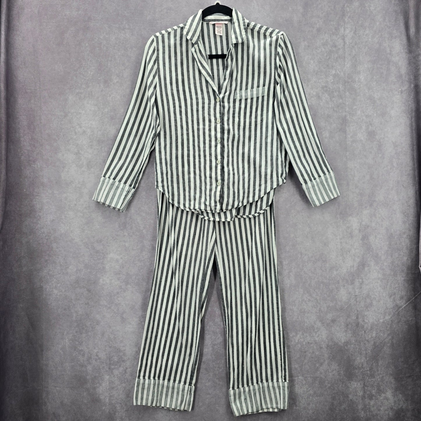 Victoria Secrets Gray White Striped Top Pant Pajama Set Extra Small XS