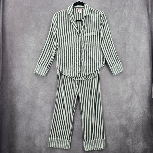 Victoria Secrets Gray White Striped Top Pant Pajama Set Extra Small XS
