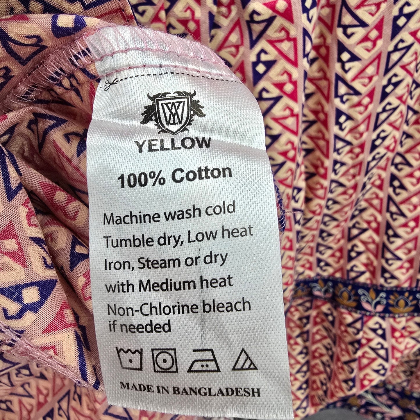 Yellow Pink Blue Long Sleeve Flare Floral Print Embroidered Cotton Dress 10