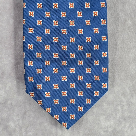 Lands' End Blue Floral Geometric 100% Silk Executive Corporate Men's Neck Tie