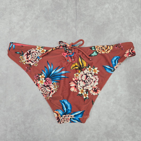 No Boundaries Brown Blue Floral Tie Medium Bikini Bottom Swimwear
