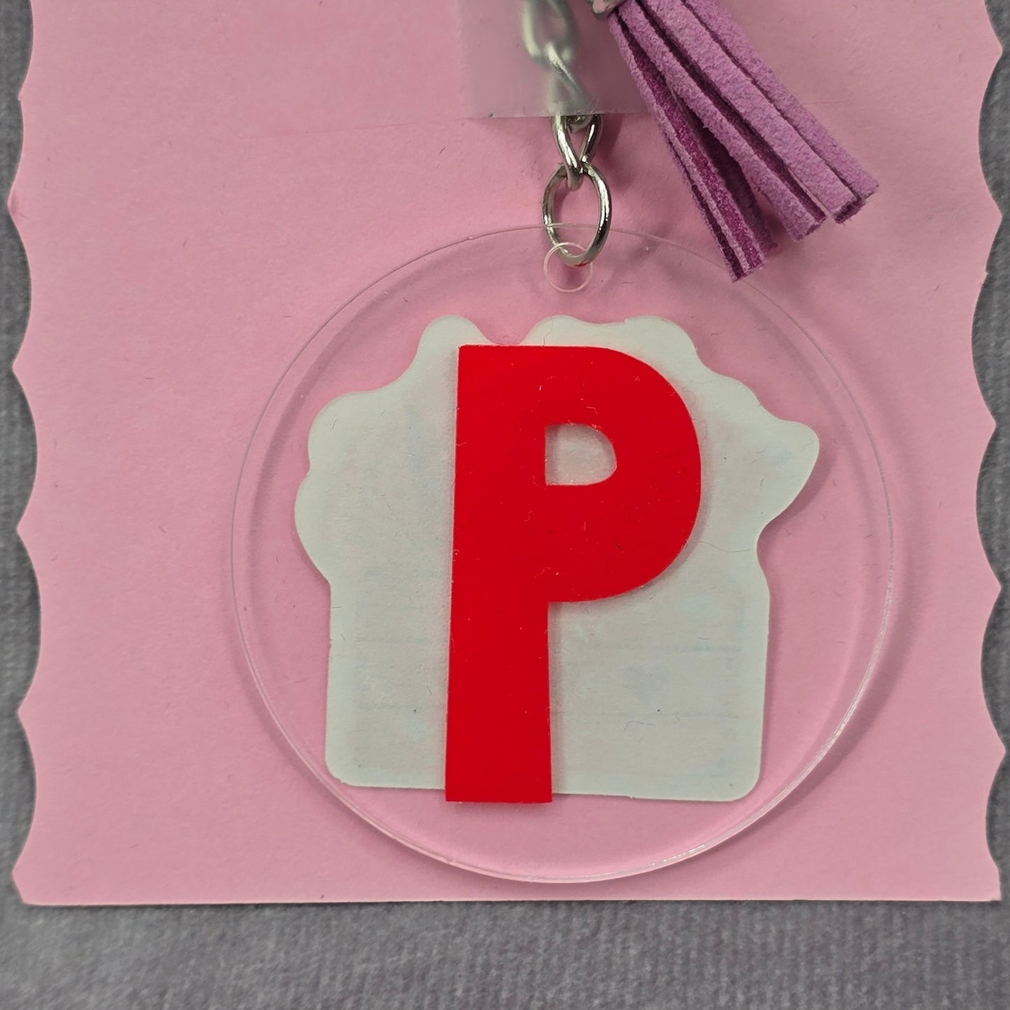 Letter Keychain Clear Silver Circle Handmade Acrylic Tassel Flower P Purple