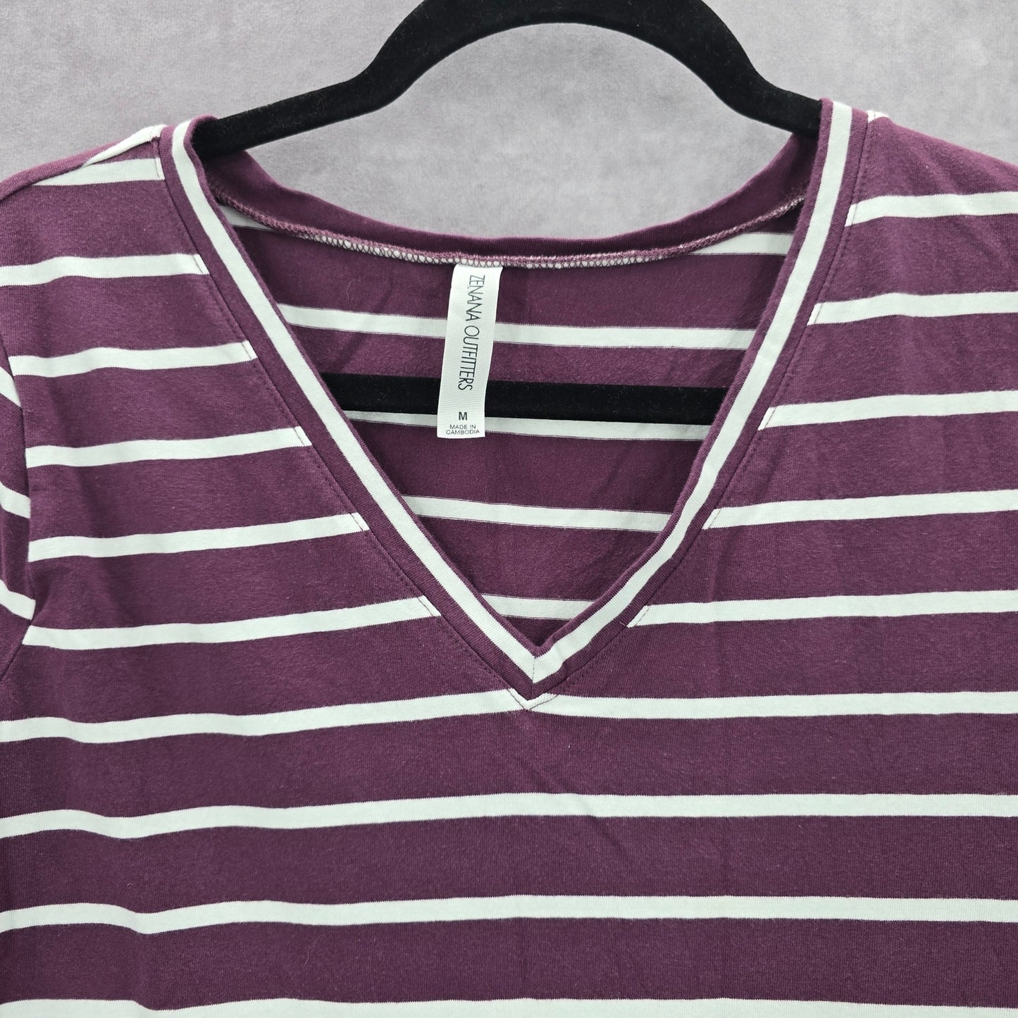 Zenana Outfitters Purple Long Sleeve Stripe Y2K Retro Cotton Blouse Top Medium