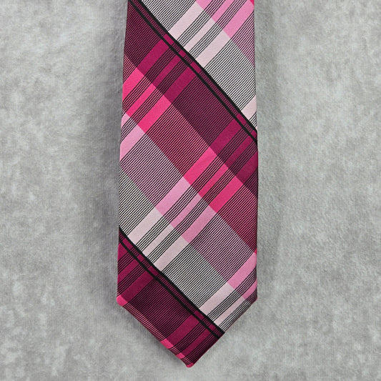 J.Ferrar Pink Plaid Stripe Tartan Geometric 100% Polyester Men's Neck Tie NWOT