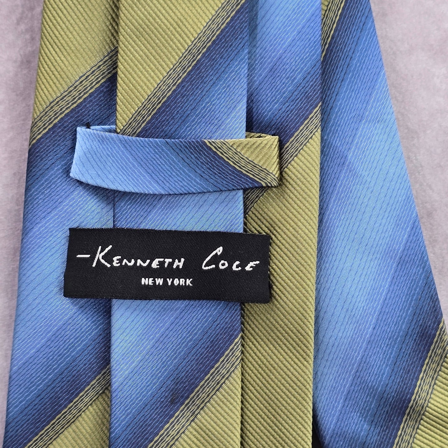 Kenneth Cole New York Green Blue Striped Silk Executive Neck Tie Men's