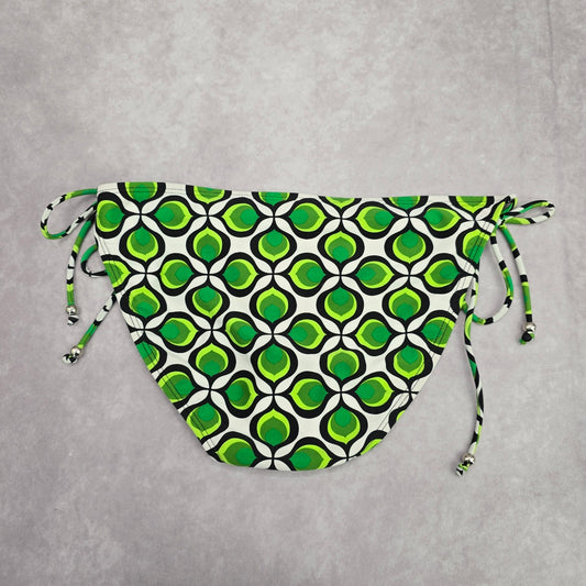 Ingear Green Black White Floral Geometric Tie Bikini Bottom Swimwear Medium