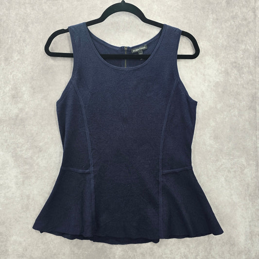 Eileen Fisher Navy Blue Sleeveless Flare Zip Up Cotton Silk Blouse Top S Small