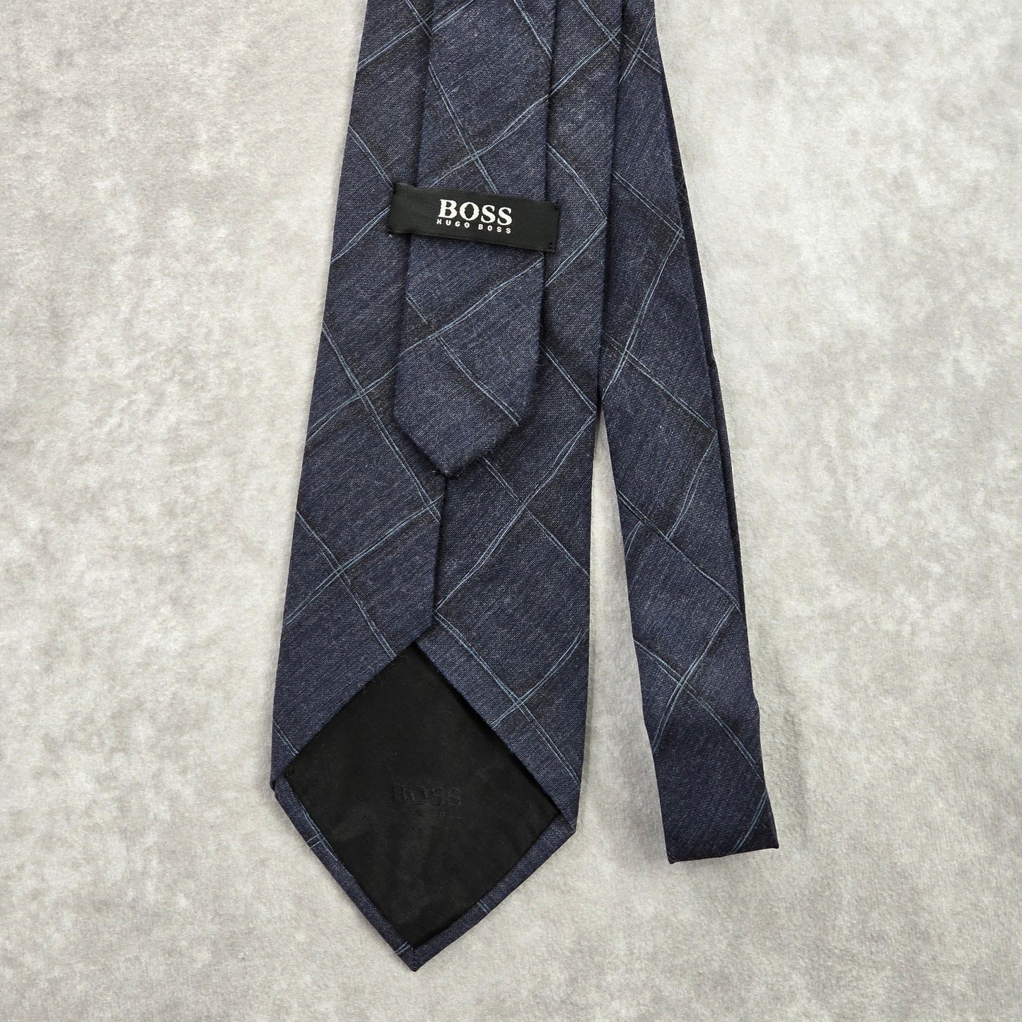 Hugo Boss Blue White Plaid Tartan Executive Wool Viscose Silk Neck Tie Men's