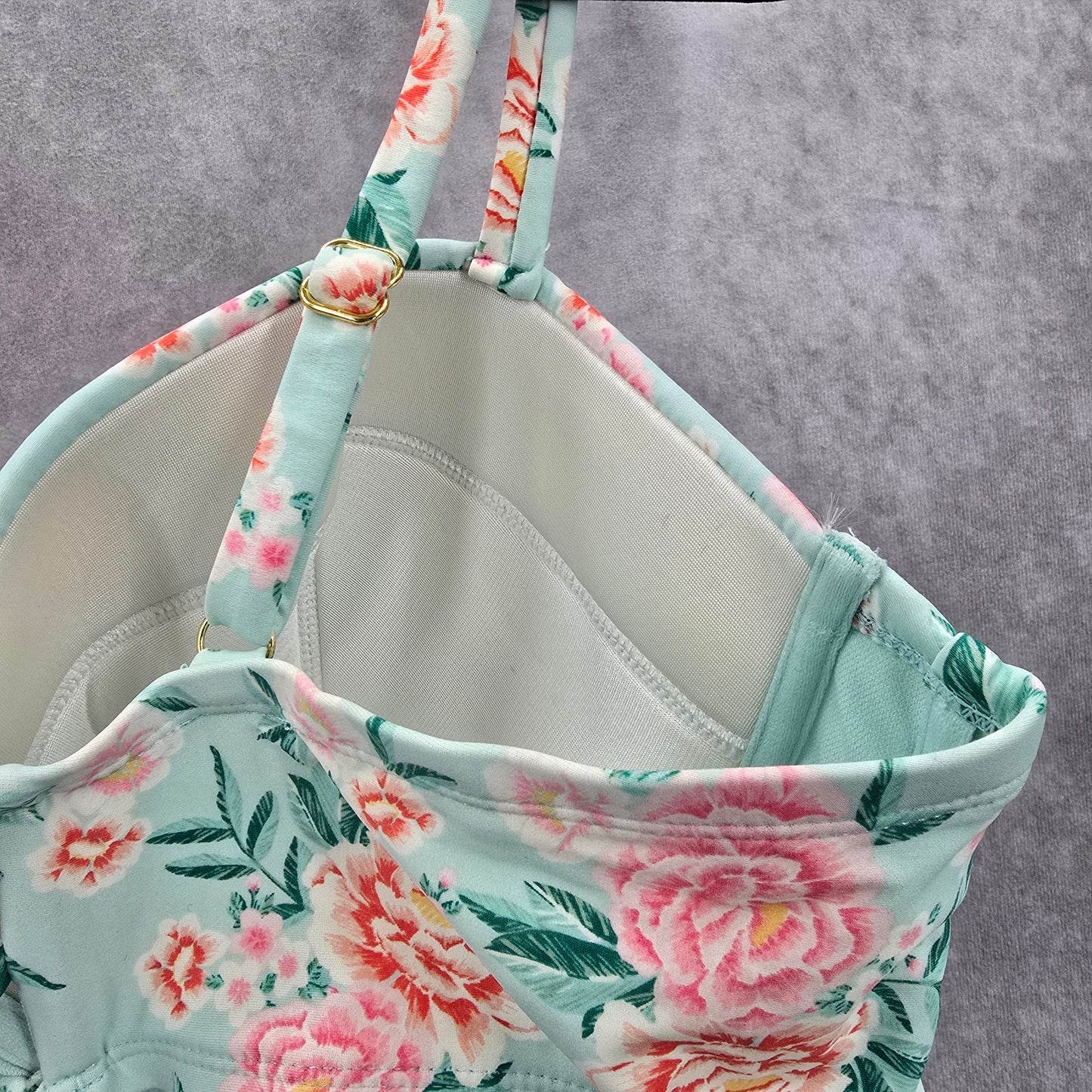Xhilaration Blue Pink Floral Padded Wired String Bikini Top Swimwear Plus 22W