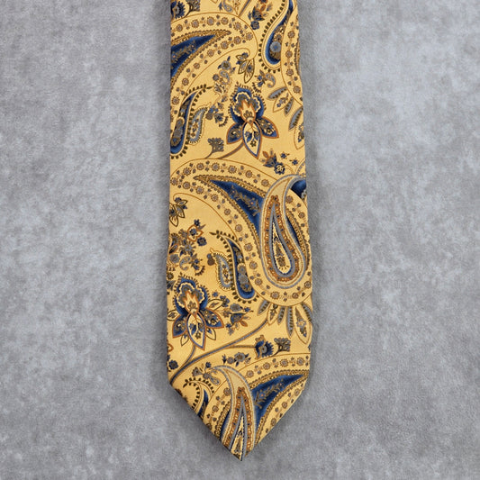 Nautica Gold Blue Gray Floral Paisley Silk Executive Corporate Neck Tie Men's