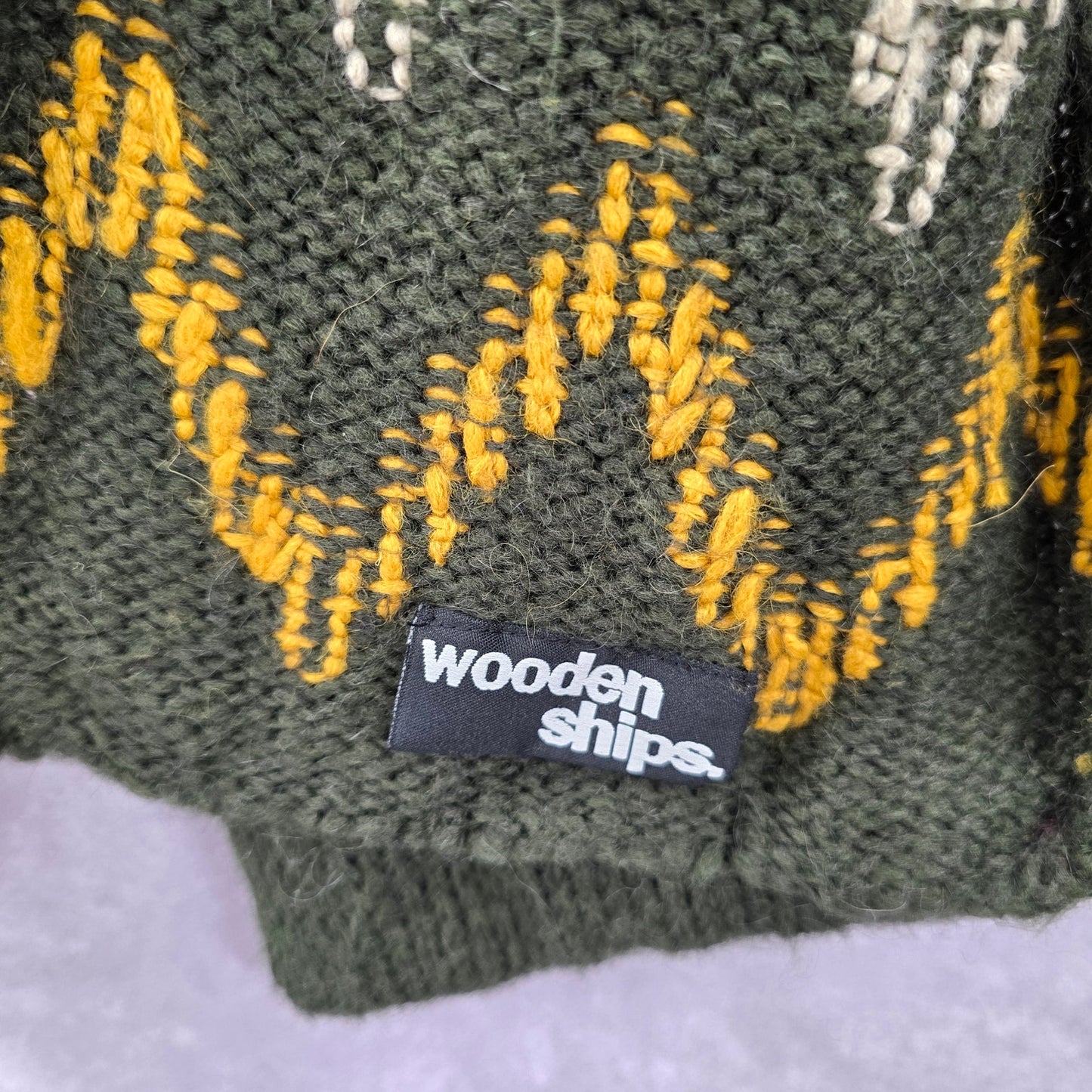 Wooden Ships Green Chevron Cable Knit Wrap Shawl Vintage Y2K Scarves Scarf