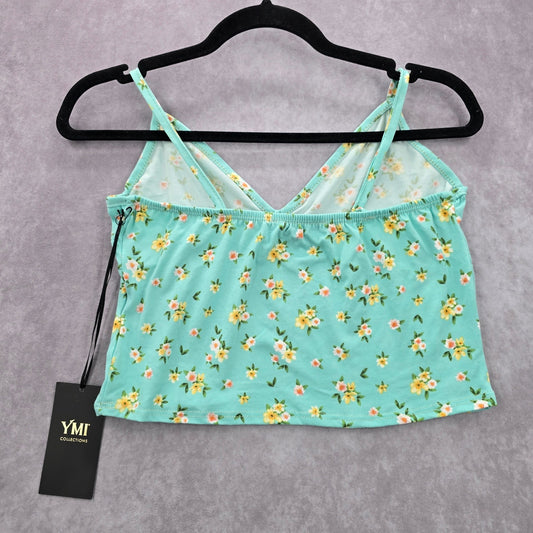 Ymi Collections Green Yellow Floral Cropped Tank Top Boho Retro Large