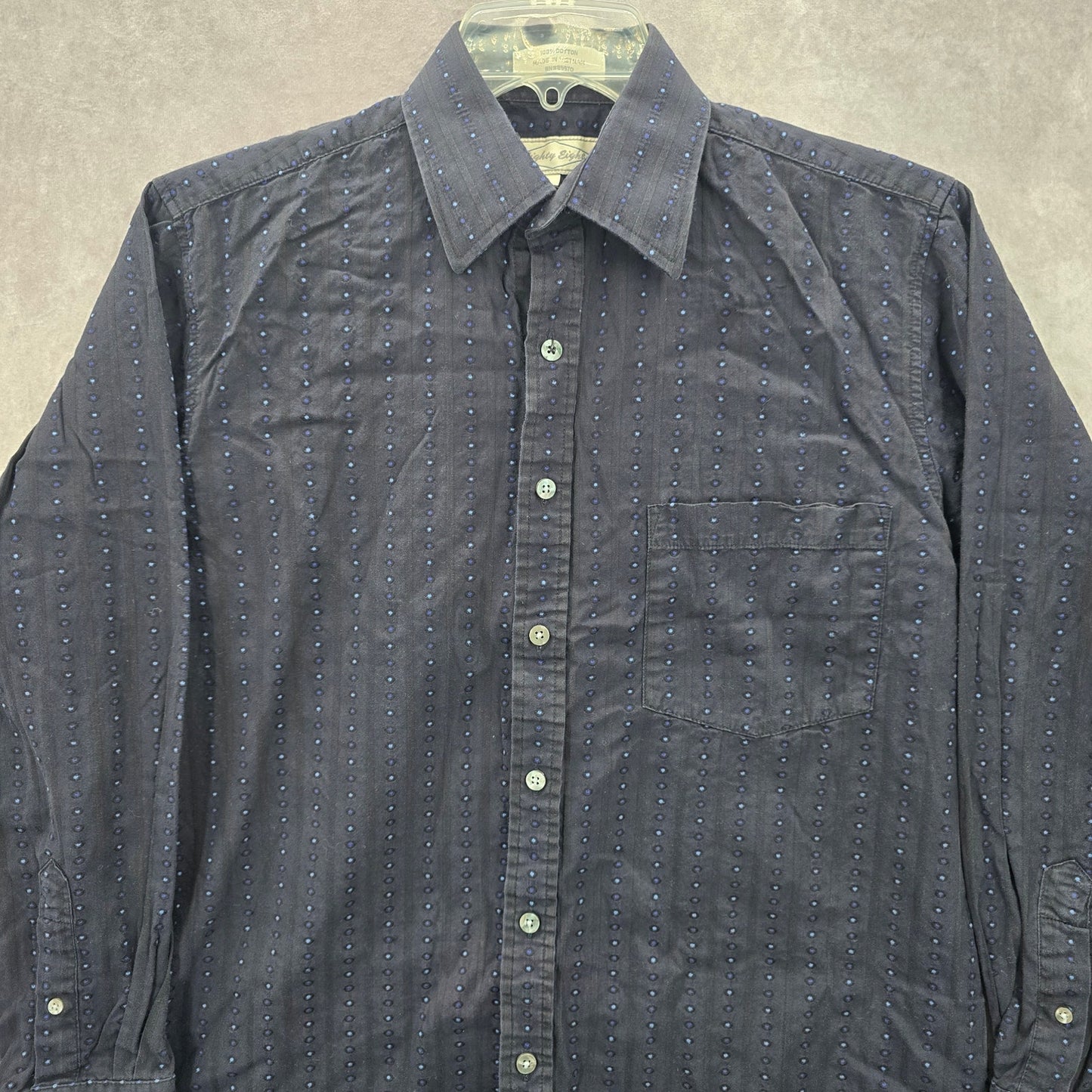 Eighty Eight Blue Long Sleeve Polka Dot Button Down Mens Shirt Cotton Small