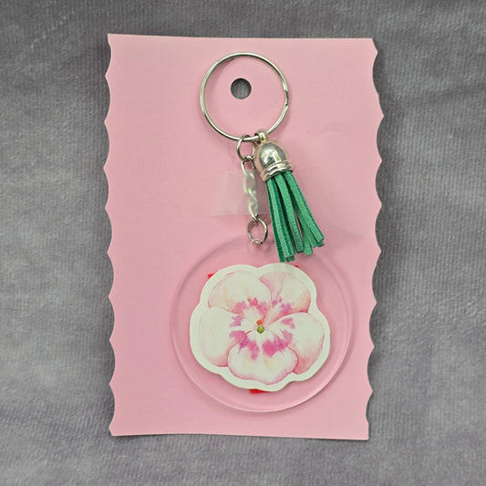 Letter Keychain Clear Silver Circle Handmade Acrylic Tassel Flower V Green