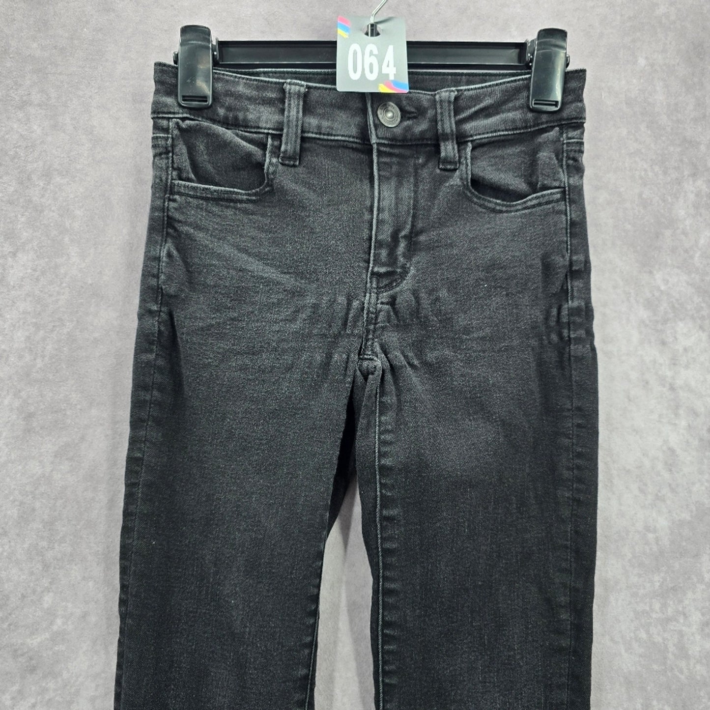 064. American Eagle Black Skinny Denim Stretch Pants Jeans Juniors Girls Size 0R