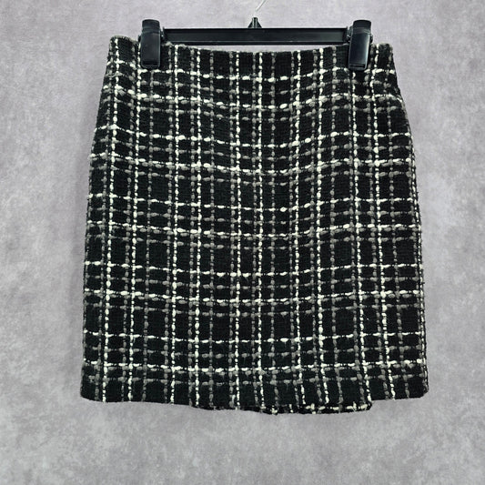 Ann Taylor Black Weave Plaid Tartan Preppy Mini Short Petite Skirt 6P