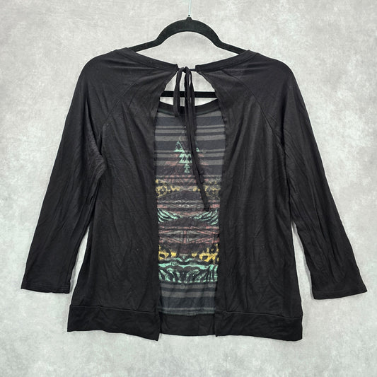 The Classic Black Open Back Tie Christmas Tree Stripe Top Y2K Blouse Medium