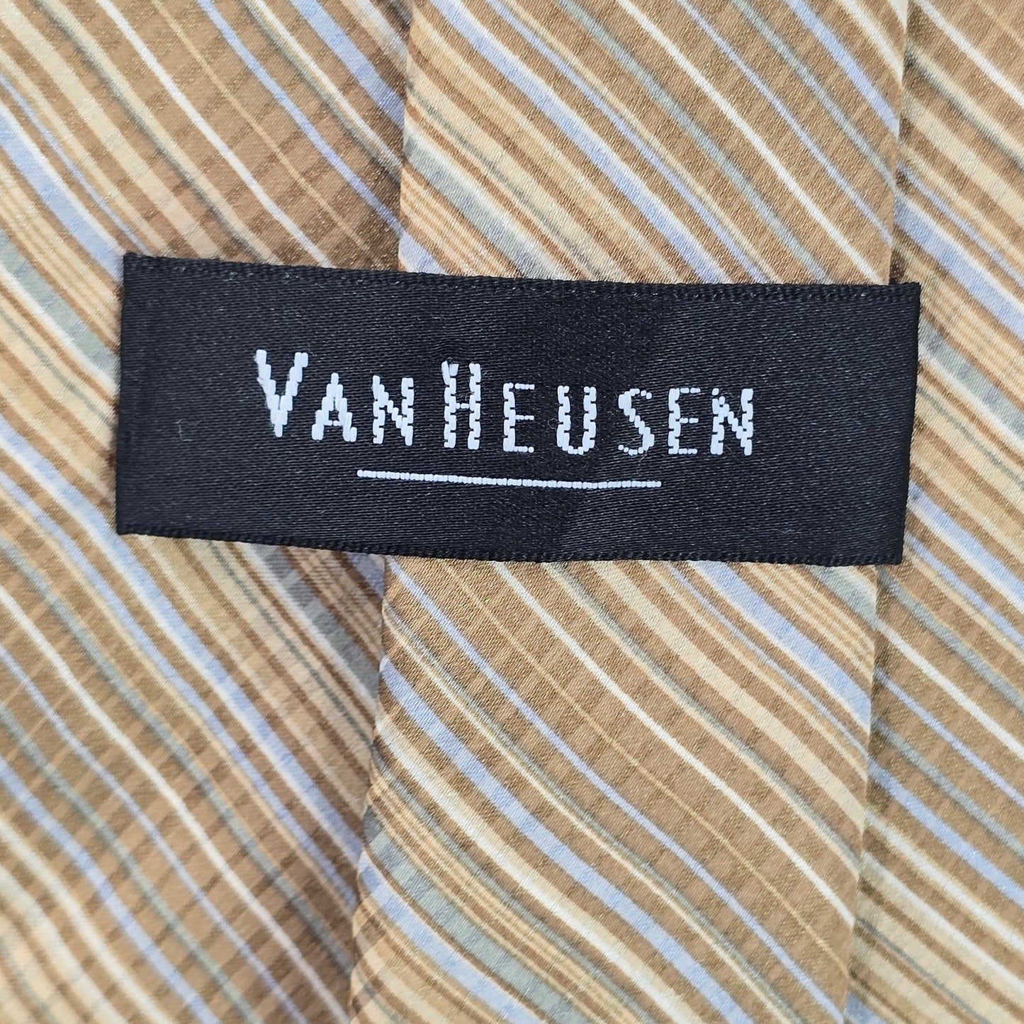 Van Heusen Yellow Blue Stripe 100% Silk Executive Corporate Men's Neck Tie