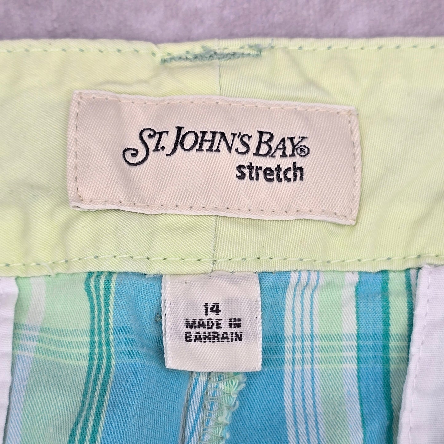 St Johns Bay Blue Plaid Bermuda Stretch Bottoms Pants Shorts Cotton 14