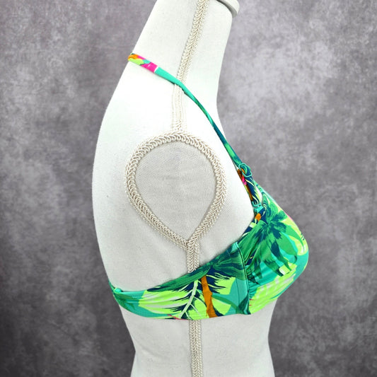 Xhilaration Green Tropical Floral Padded String Hook Bikini Top Swimwear Medium