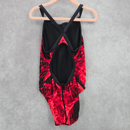 TYR Red Black One Piece Swimsuit Girls Toddler Leotard Crisscross Tie Dye 22