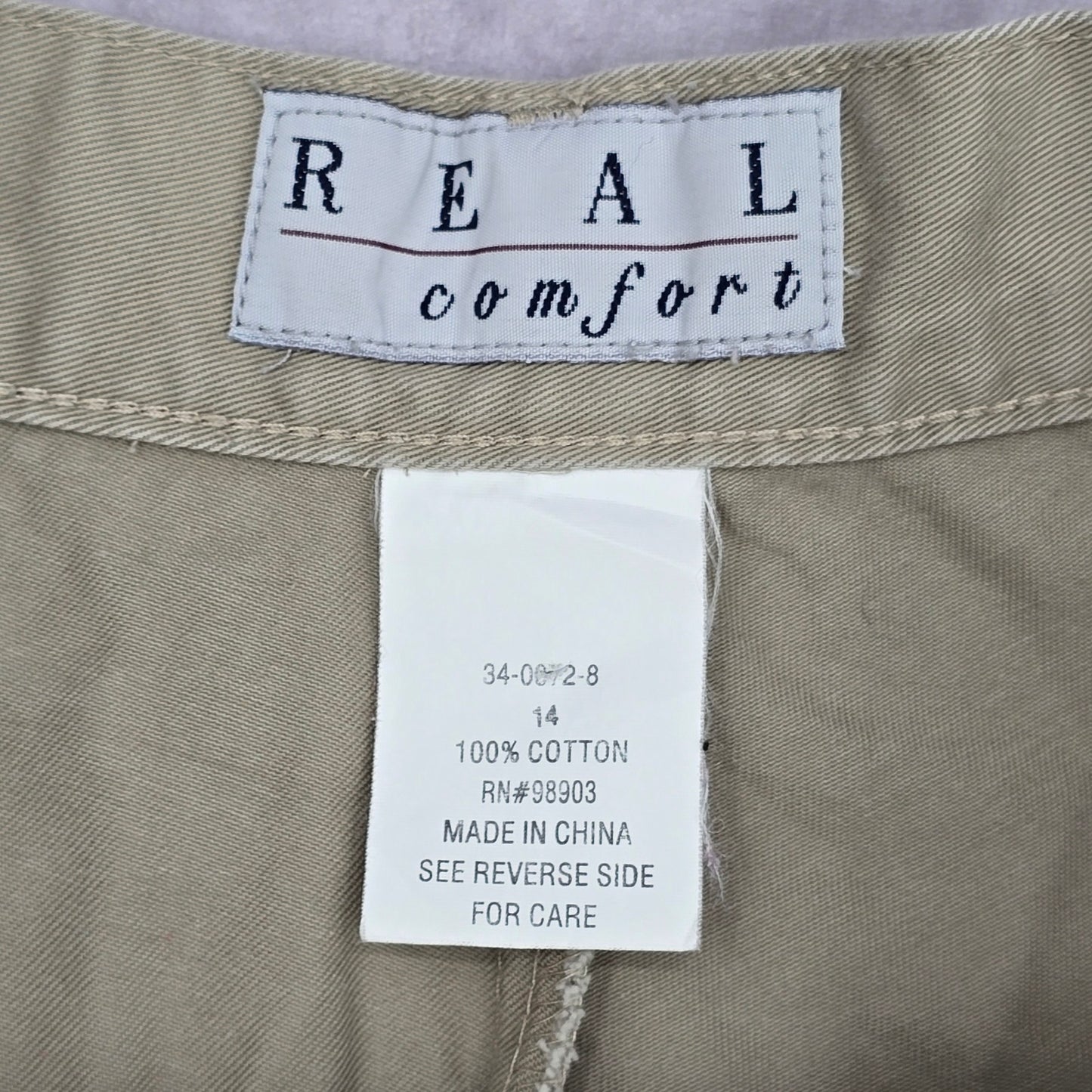 Real Comfort Tan Flat Front Bermuda Bottoms Cotton Pants Shorts Plus 14