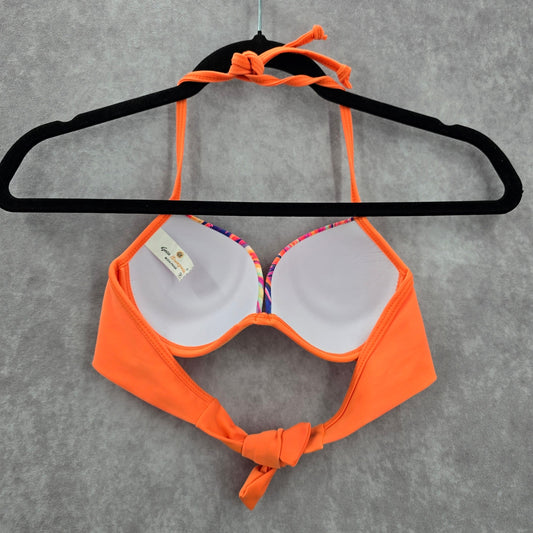 Gata Brenzeada Orange Bikini Top Halter Tie Swimwear Padded Swimsuit Small