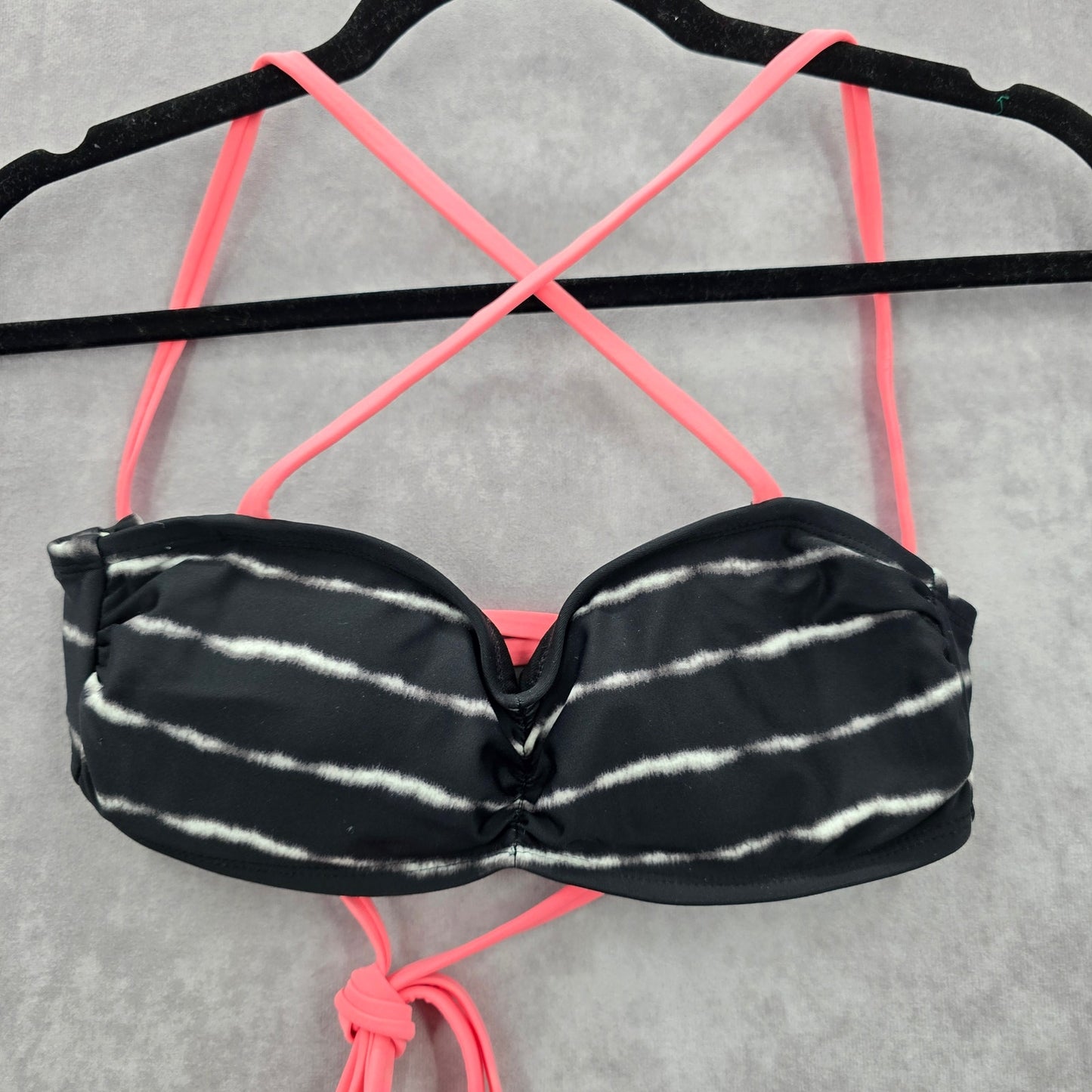 Xhilaration Black White Pink Padded String Adjustable Bikini Top Swimwear Medium