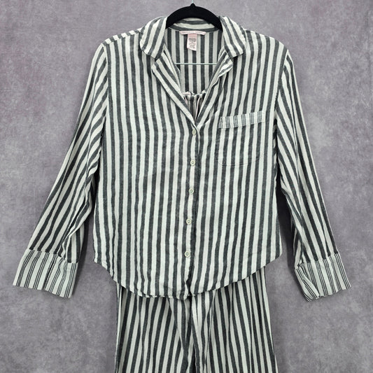 Victoria Secrets Gray White Striped Top Pant Pajama Set Extra Small XS