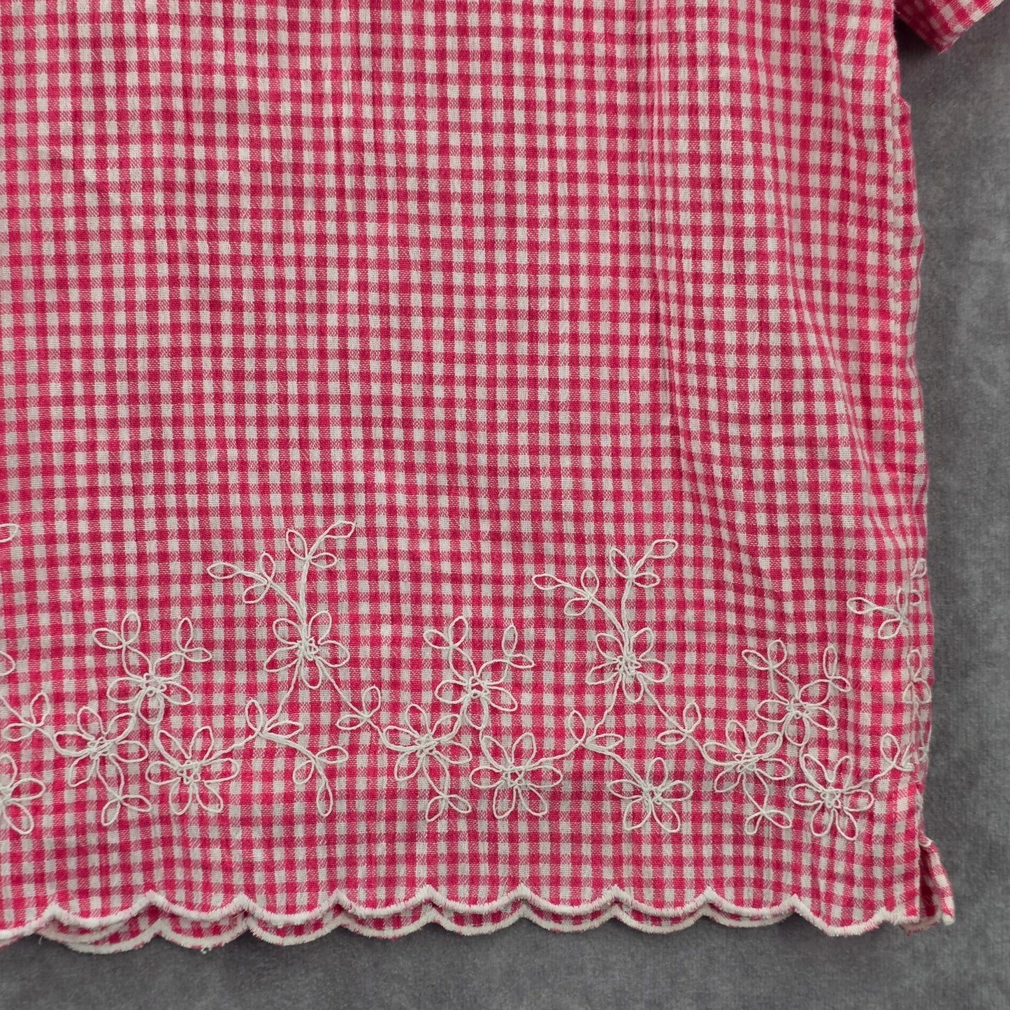 Koret Pink Plaid Short Button VTG Y2K Scallop Embroidered Floral Top Shirt