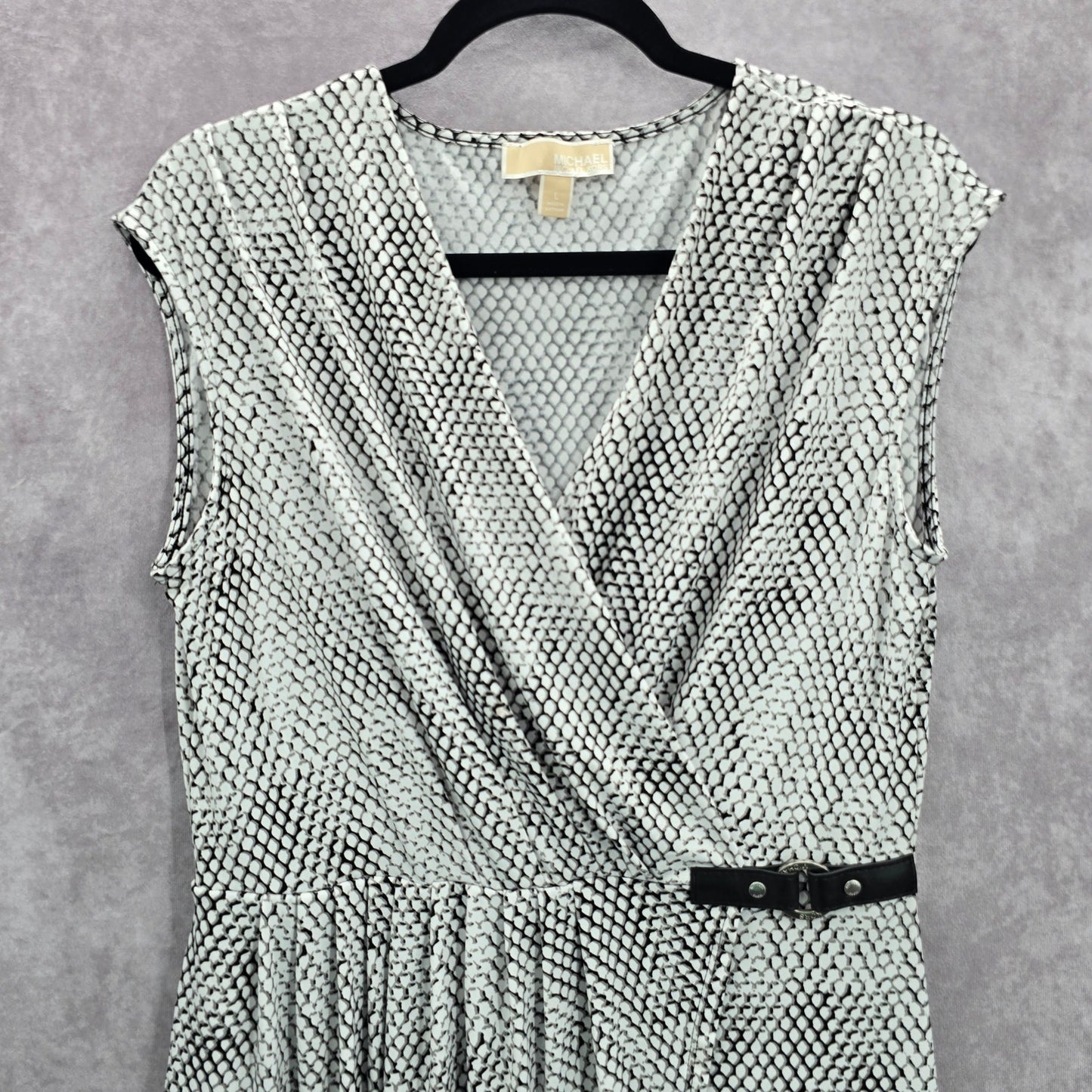 Michael Kors Black White Wrap Midi Knee Length Short Sleeve Dress Large