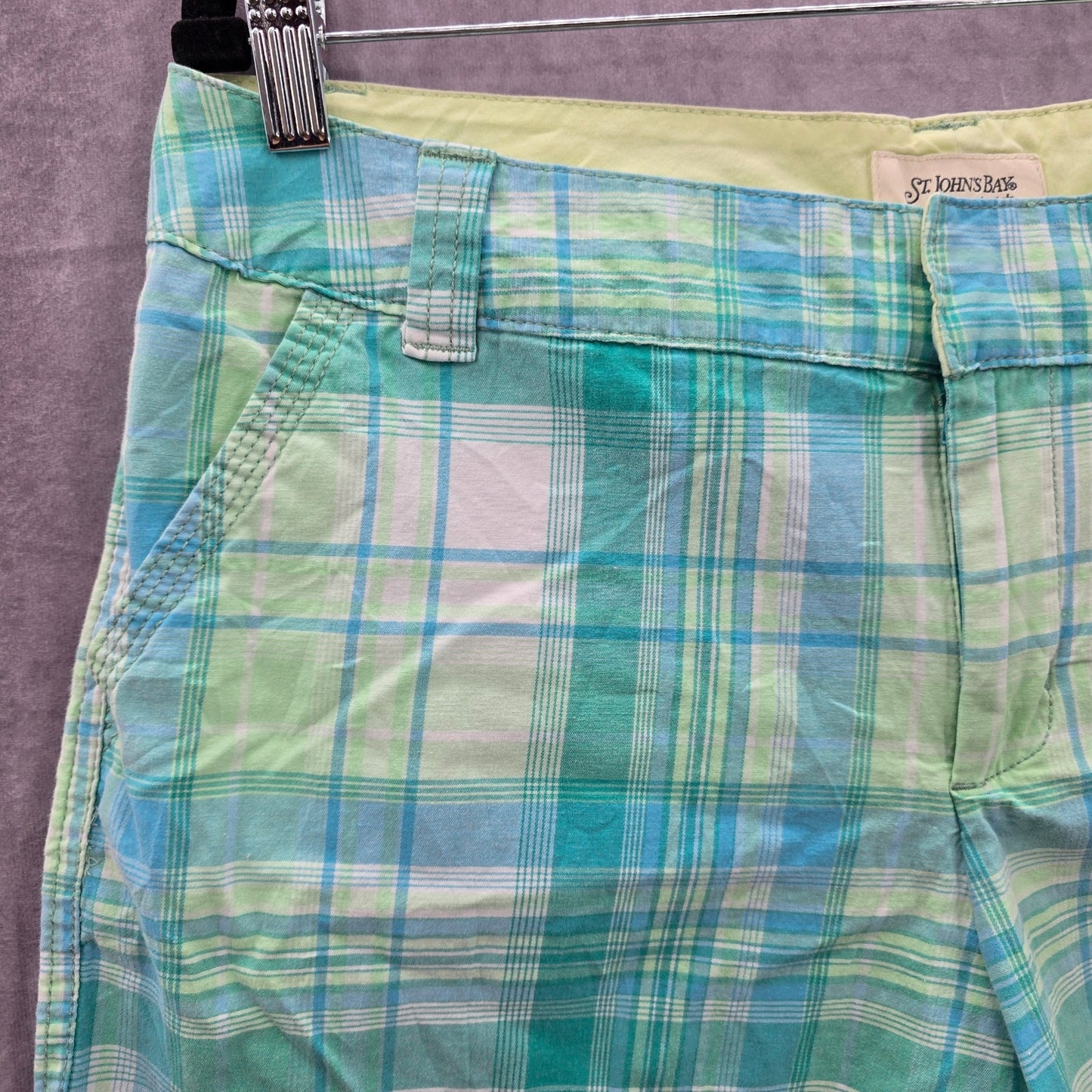 St Johns Bay Blue Plaid Bermuda Stretch Bottoms Pants Shorts Cotton 14