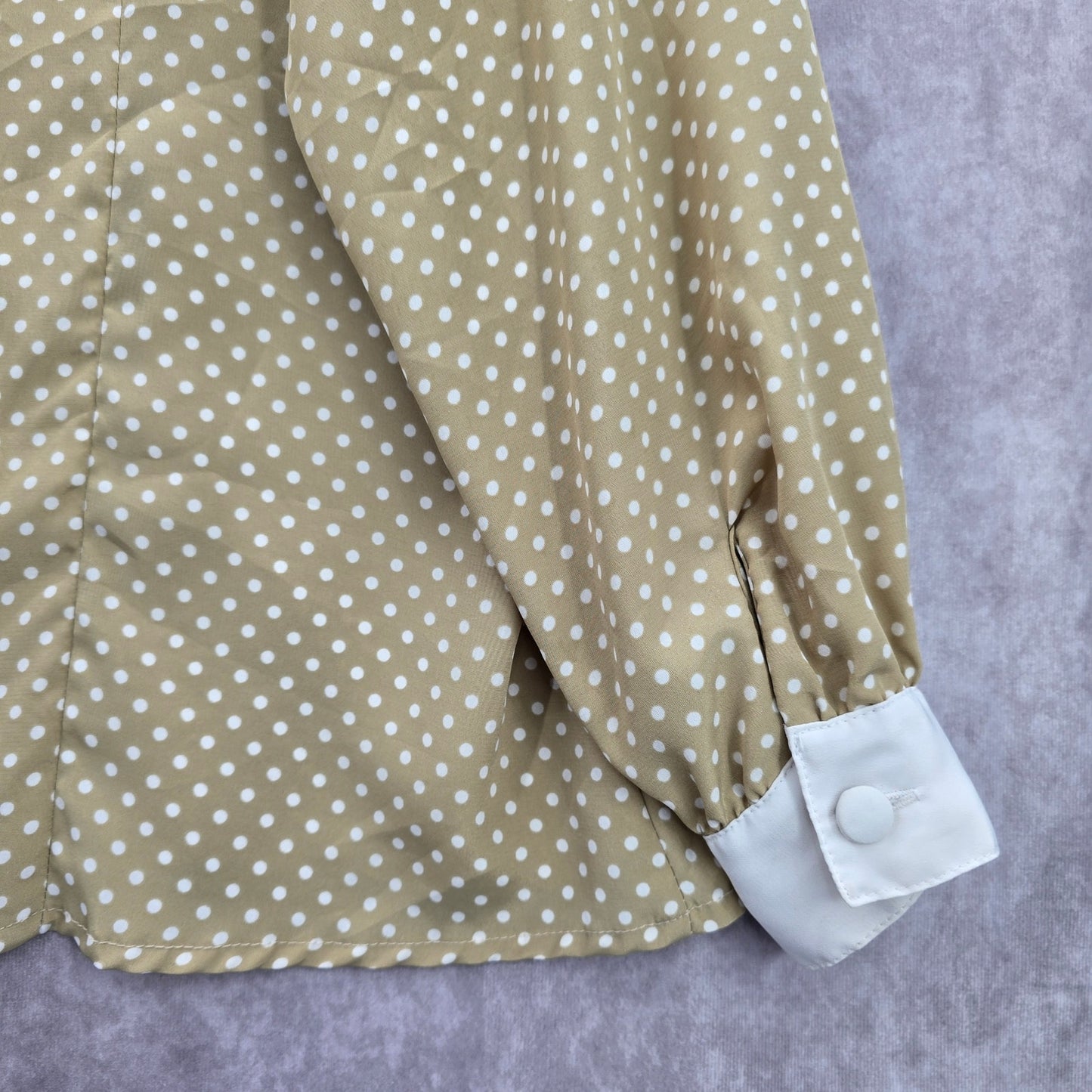 Notations Cream Tan White Polka Dot Button Retro Padded Top Blouse Plus 18W