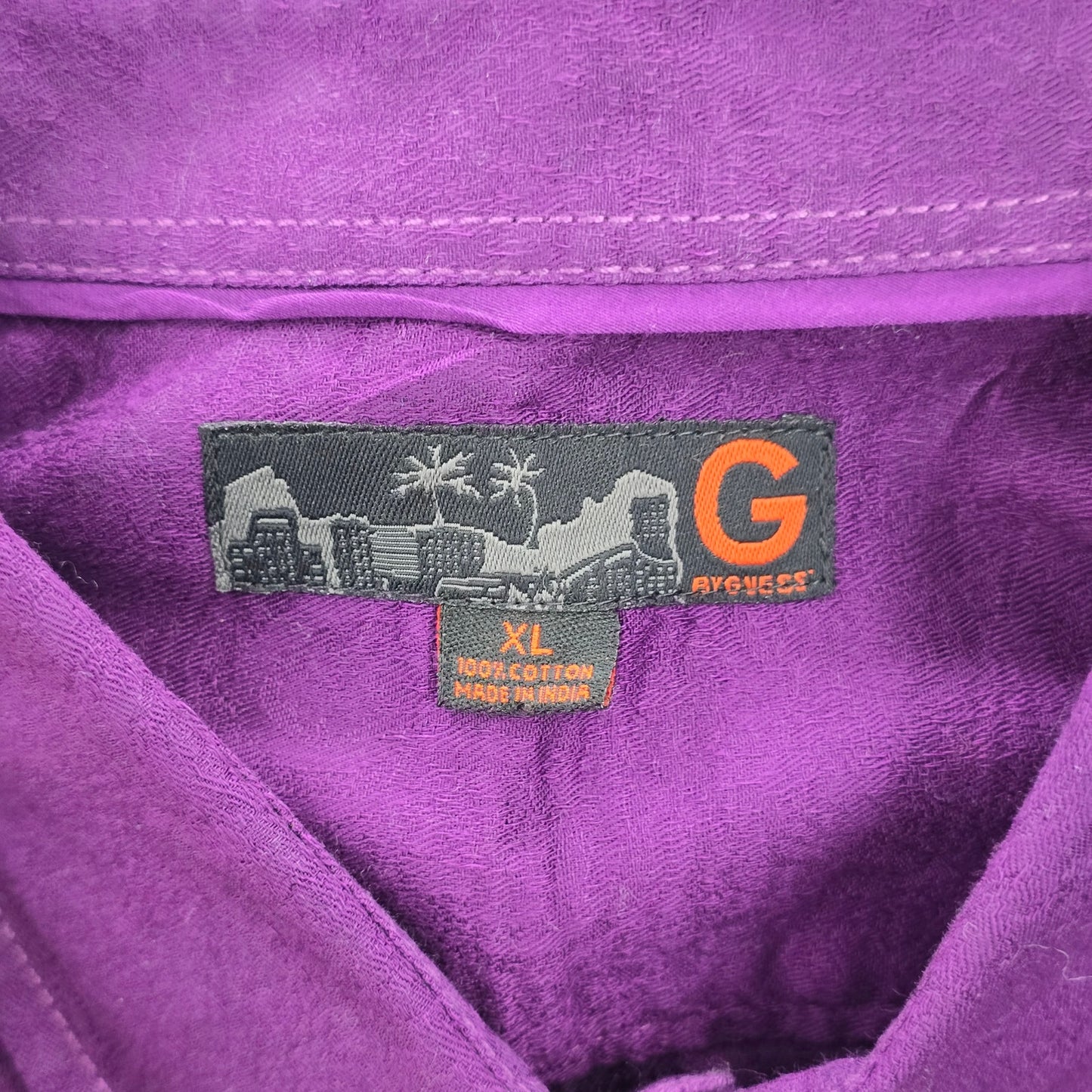 G By Guess Purple Paisley Button Down Long Sleeve Cotton Cuff Dress Shirt XL