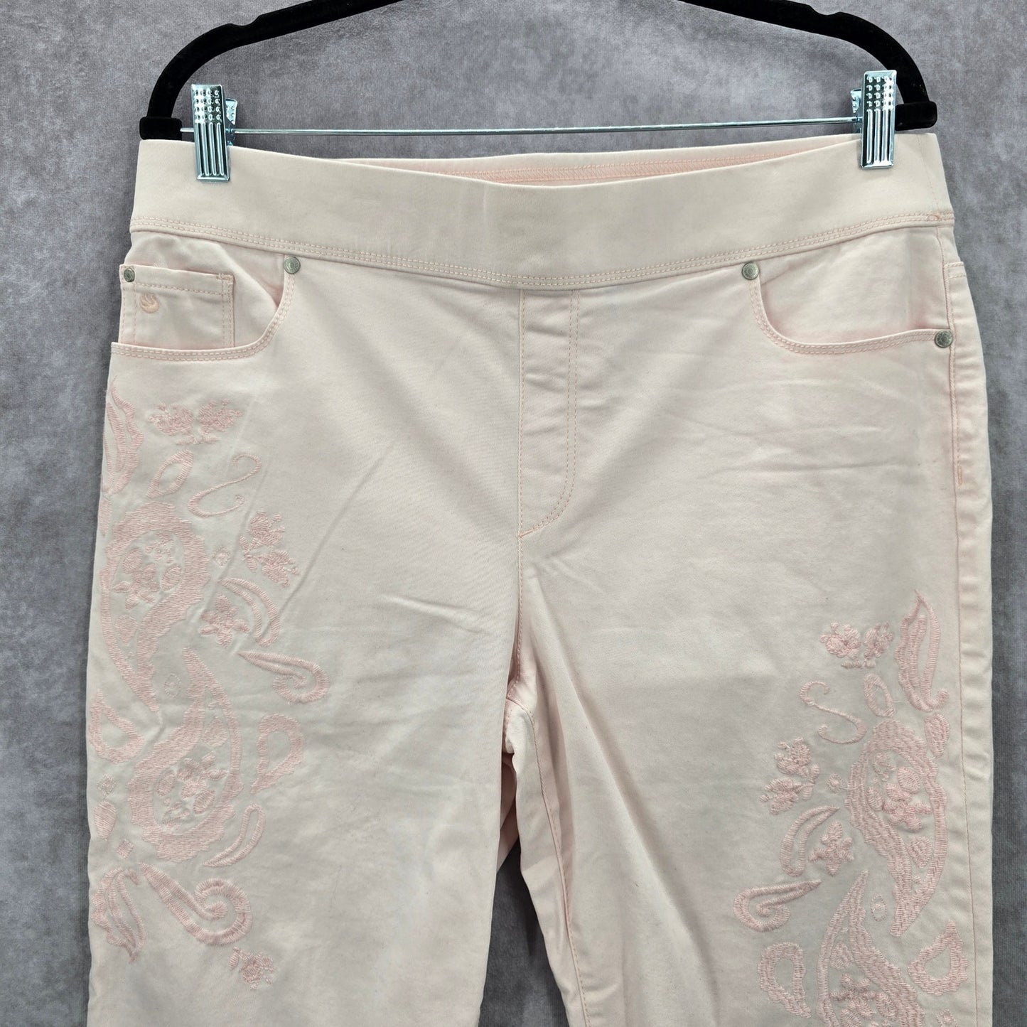 Gloria Vanderbilt Pink Embroidered Floral Crop Avery Cotton Pants 12