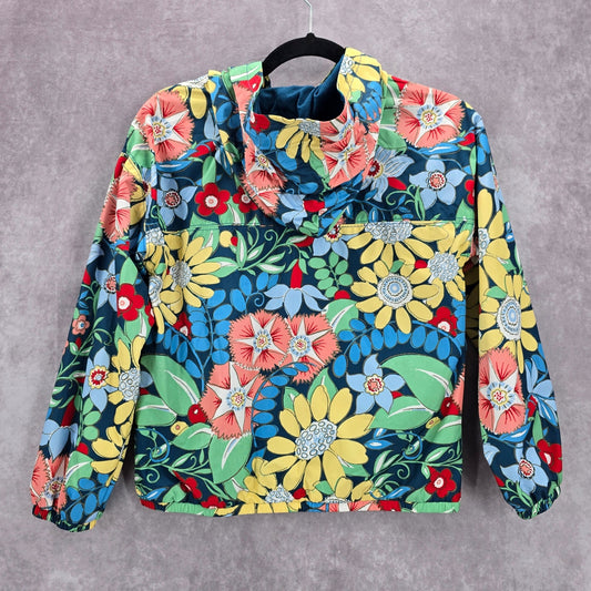 Gymboree Blue Floral Pullover Windbreaker Hood Coat Jacket Half Zip Girls XL 14
