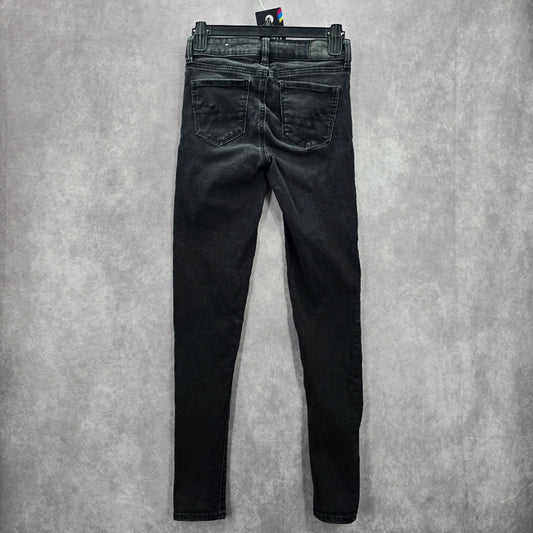 064. American Eagle Black Skinny Denim Stretch Pants Jeans Juniors Girls Size 0R