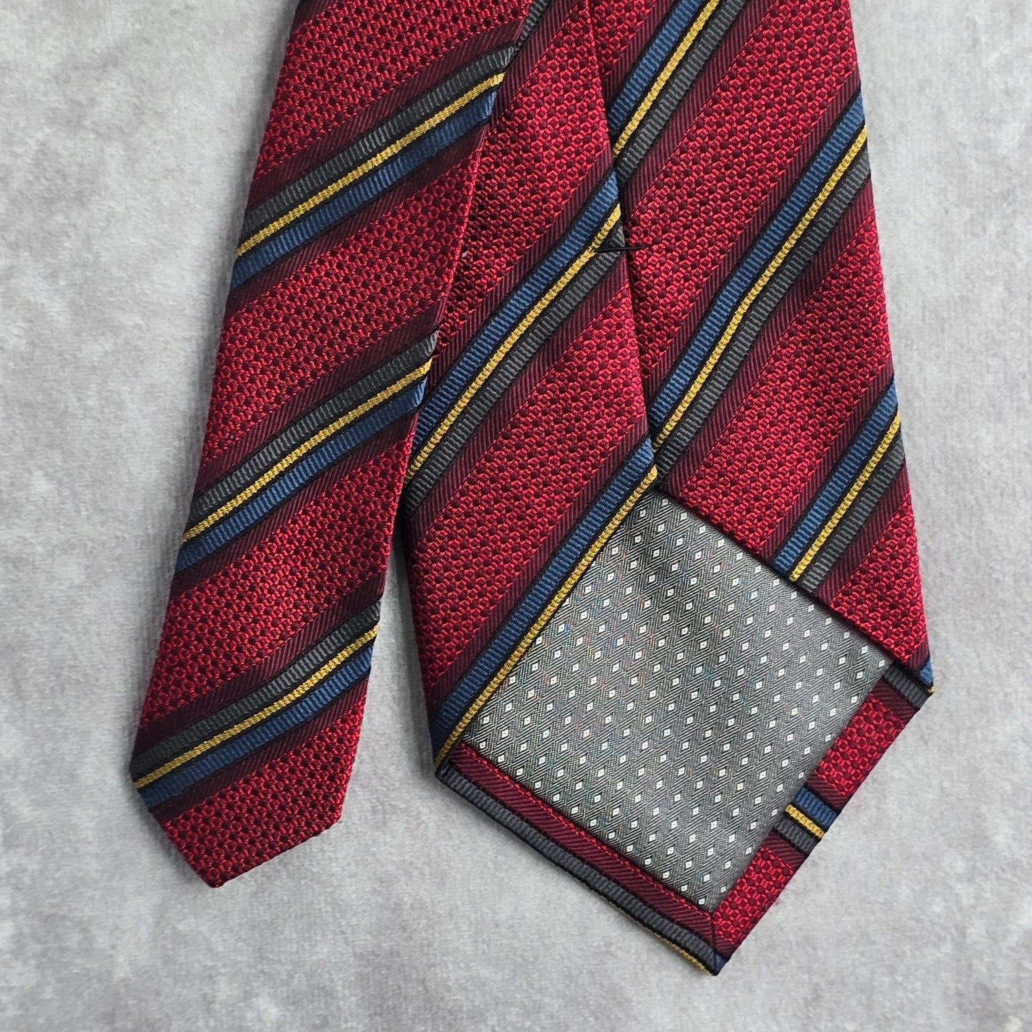 Daniel De Fasson Studio Red Blue Stripe Plaid 100% Silk Men's Neck Tie NWOT