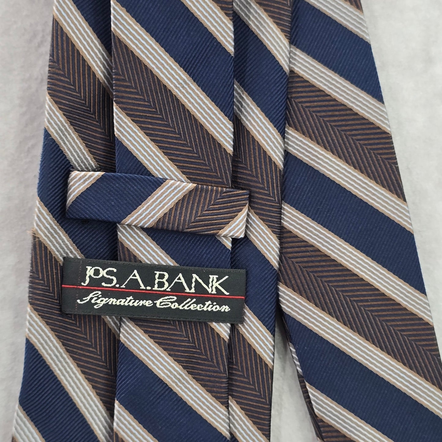 Jos. A. Bank Striped Brown Blue Repp Geometric Executive Silk Neck Tie Men's