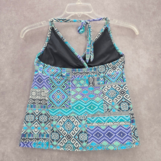 Mossimo Blue Multi Print Floral Halter Tie Swimwear Tankini Tank Top Medium M