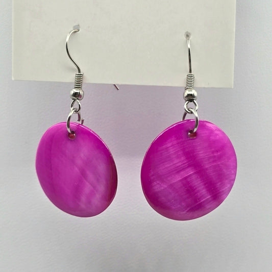 Pink Disc Circle Long Dangle Hook Earrings Boho Retro Fashion Jewelry E54
