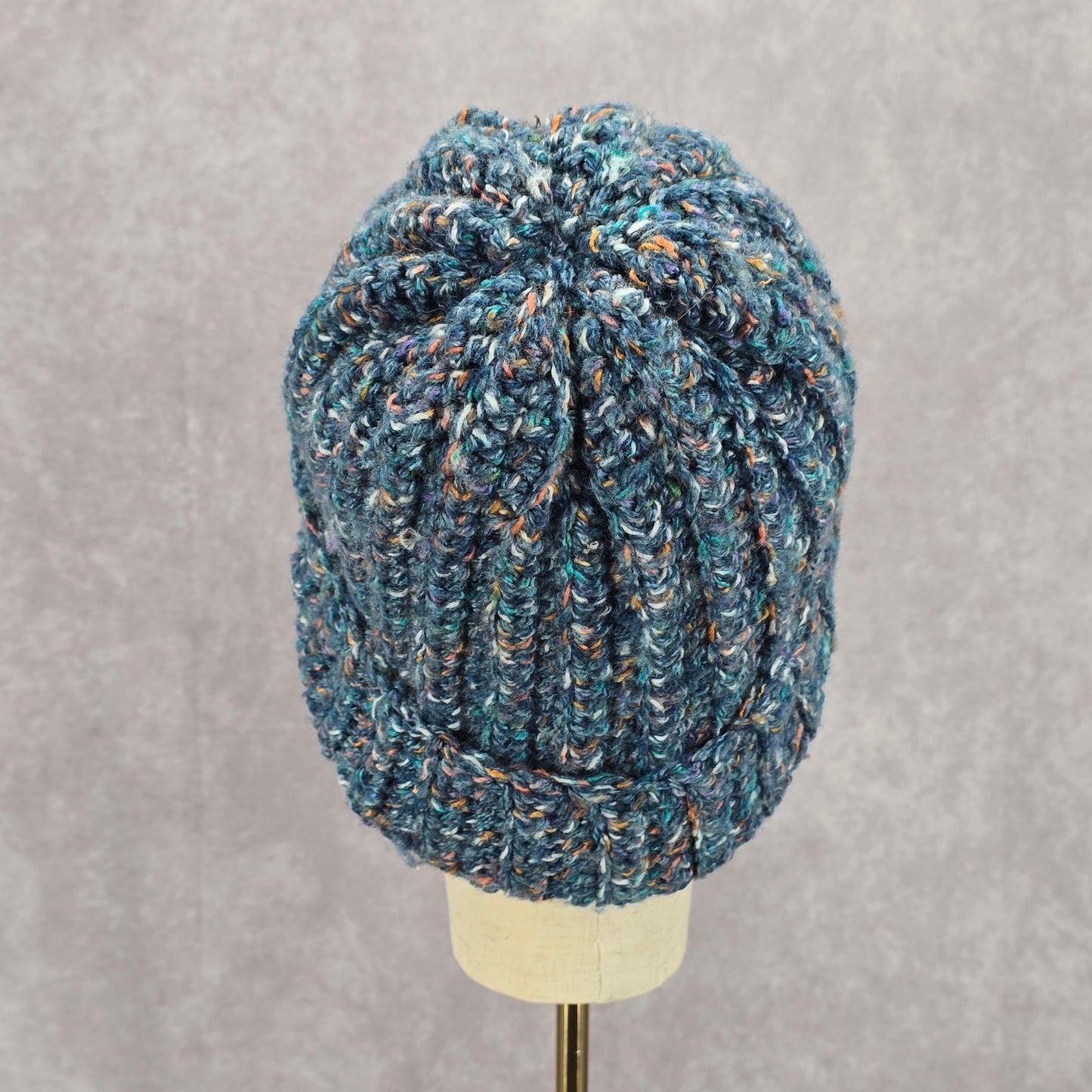 Blue Pink Crochet Knit Bucket Cap Hat Fun Vintage Y2K Funky Beanie