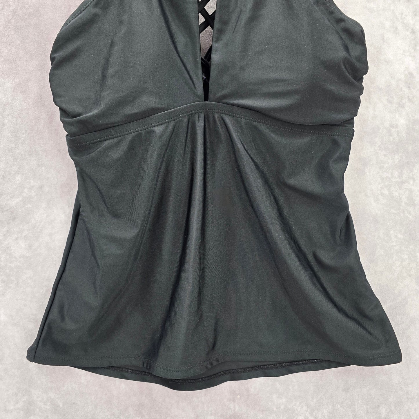 Black Crisscross Halter Stretch Padded Swim Tankini Top L Large