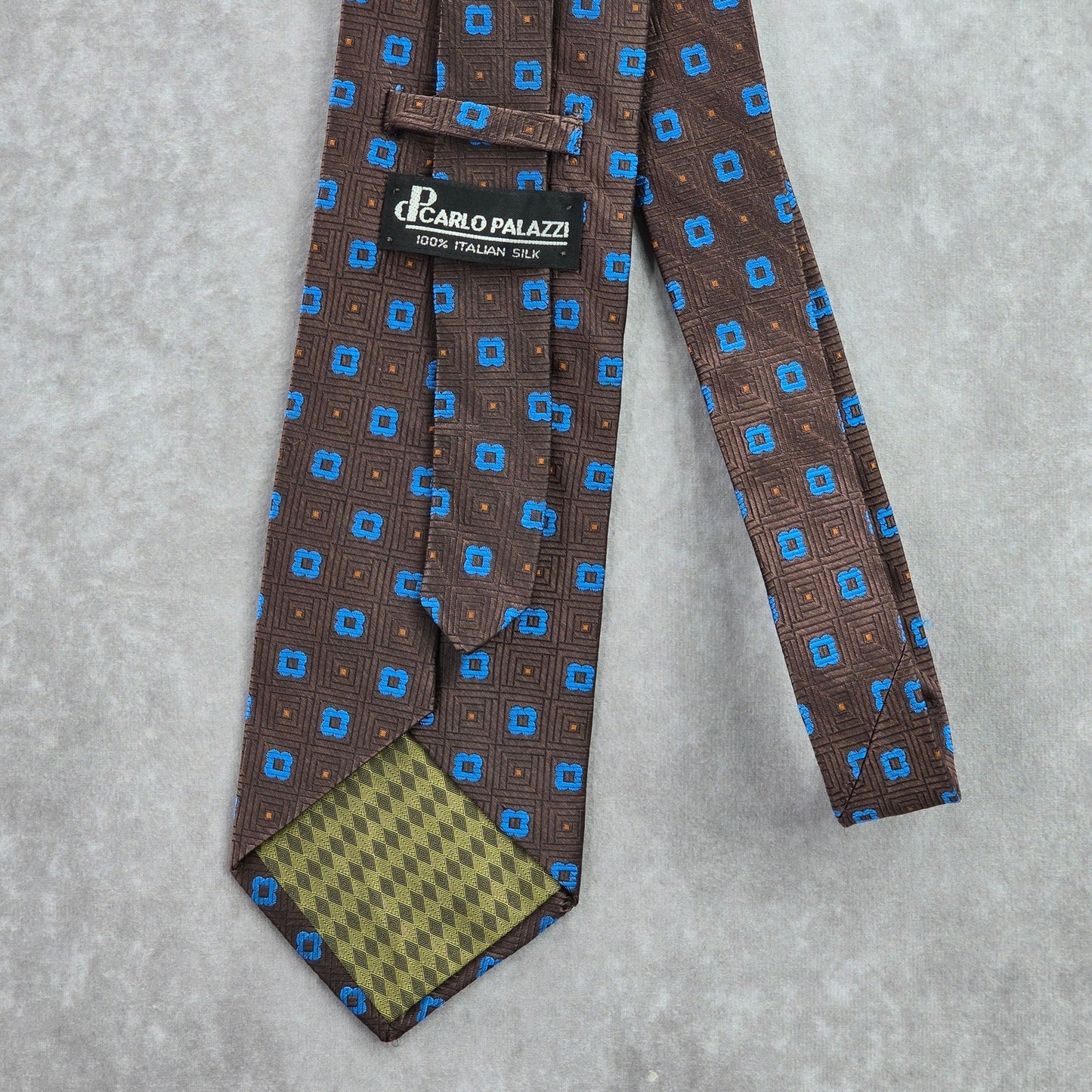 Carlo Palazzi Brown Blue Floral Geometric 100% Italian Silk Men's Neck Tie NWOT