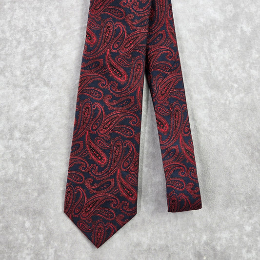 Pronto Plomo Platinum Red Blue Floral Paisley 100% Silk Men's Neck Tie