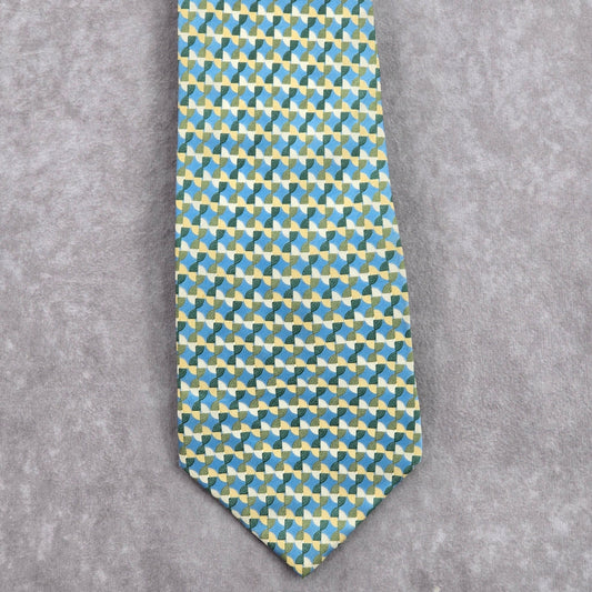 Geoffrey Beene Yellow Geometric Executive Corporate Blue Silk Neck Tie Men's